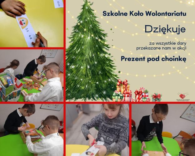 Uczniowie przygotowują dary w akcji „Prezent pod choinkę” Szkolnego Koła Wolontariatu.